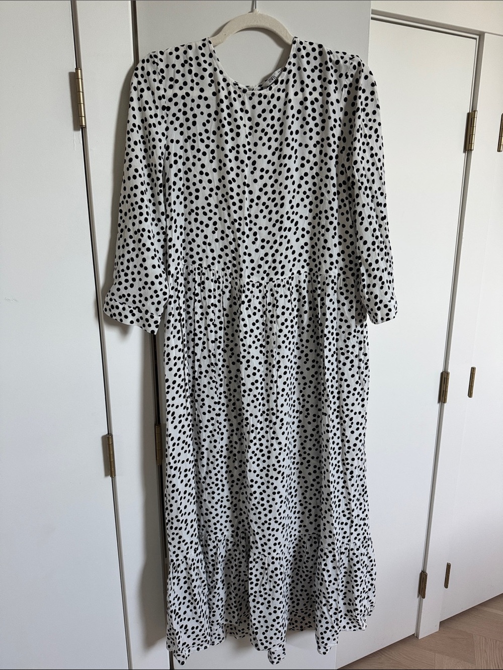 Zara White Maxi Dress with Black Polka Dots